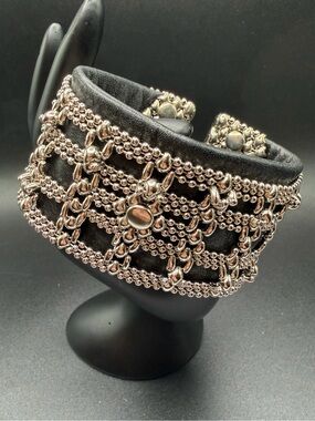 Sergio Gutierrez Liquid Metal leather wide cuff bracelet #C312 silver black